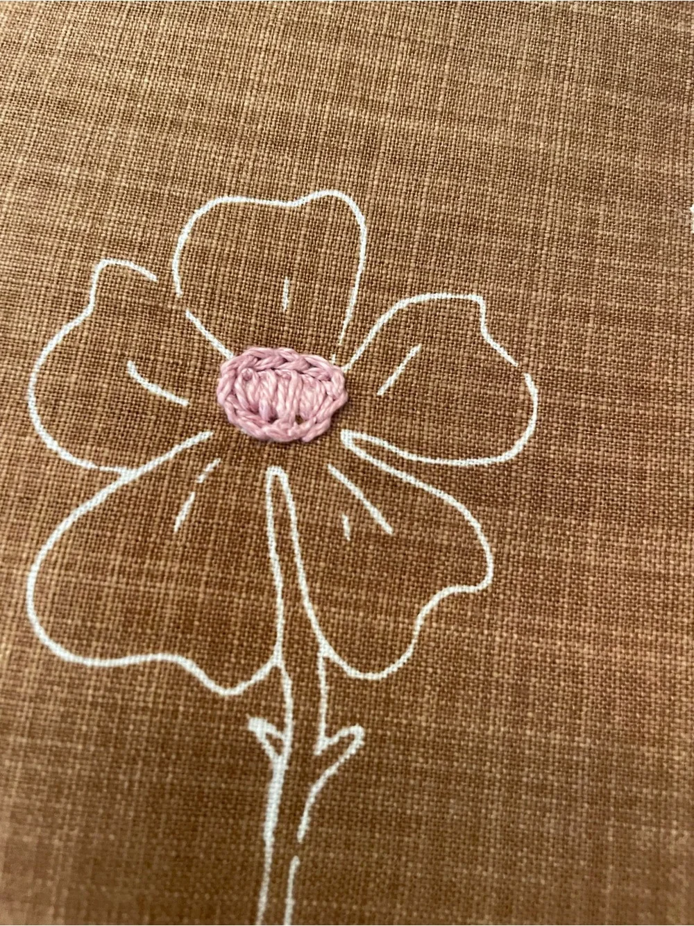Modern brown pillow covers (2) with pink embroidery on flowers